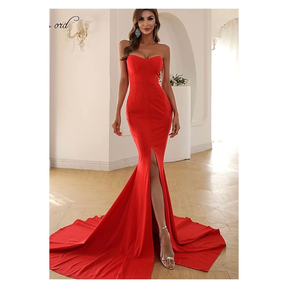 NWOT Miss ord Strapless Asymmetric Slit Front Wedding Evening Party Maxi Dress